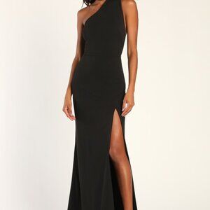 Lulus Keep It Interesting Black Asymmetrical Cutout Halter Maxi Dress - Size M